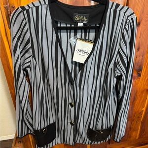 Bob Mackie Vertical Stripe Blazer in Silver and Black